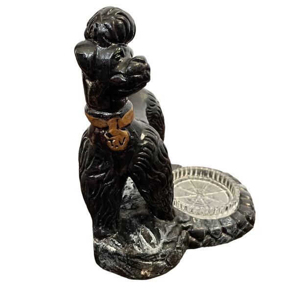 Chalkware Poodle Ashtray Large Black Dog Trinket Vtg Mid Century Kitschy READ - Picture 6 of 16